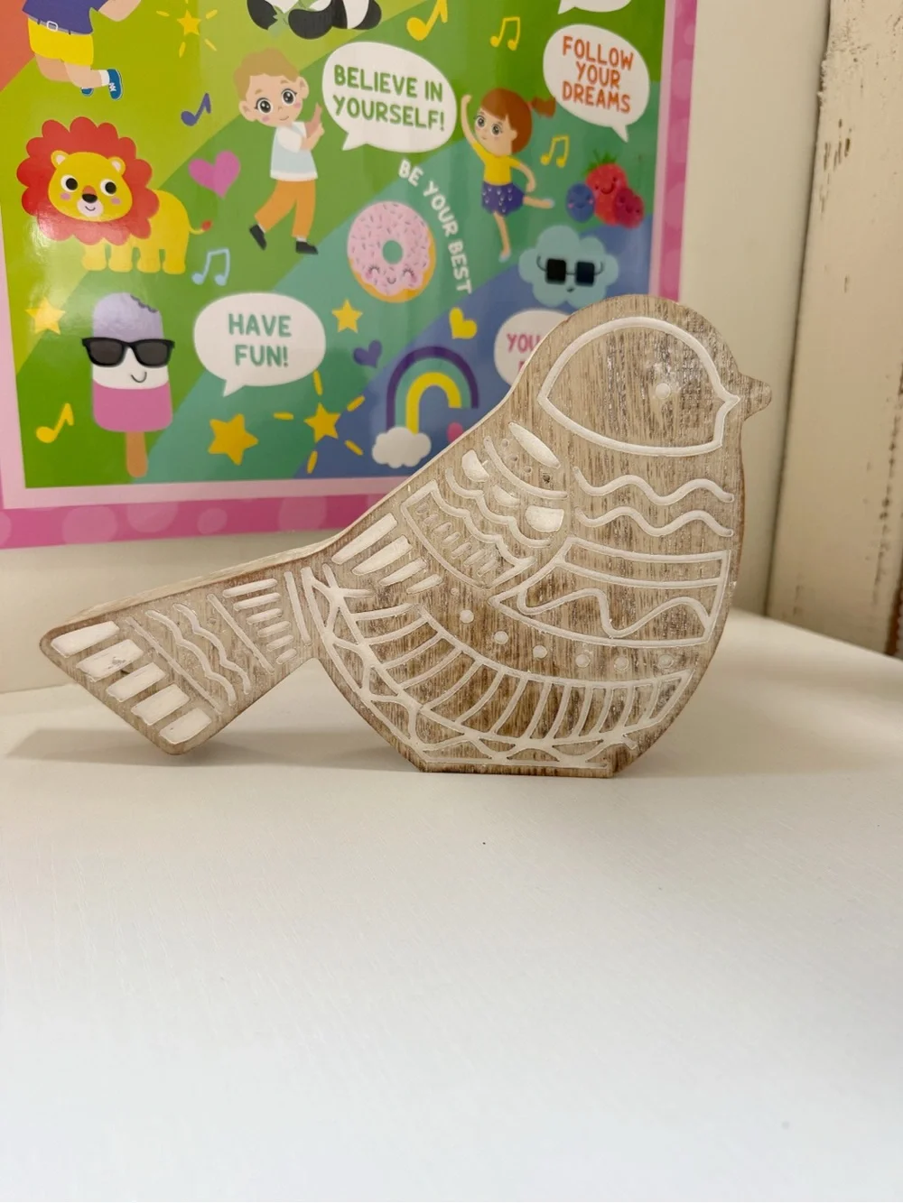 Wooden Bird Home Decor Tabletop Wall Hanging Shabby Chic Boho Eclectic Bohemian